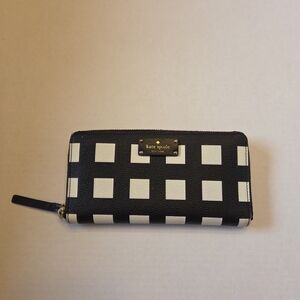 Kate Spade Black & White Checkered Zip Wallet